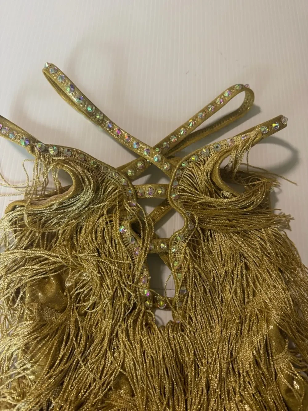 Glamorous flapper fringe solo dance costume gold ballroom MC-Medium child
